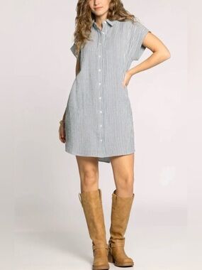 Thread & Supply Blue Stripe Nautical Lightweight Cotton Crescent Mini Dress M